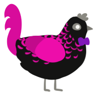A black and fuchsia chicken with a half-lace pattern