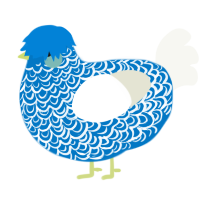 A sapphire and white chicken with a double-lace pattern