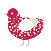 A crimson and white chicken with a speckle pattern