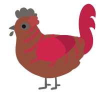 A russet and crimson chicken with a half-bar pattern