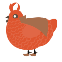 weird looking horse, a vermilion chicken with a lace pattern