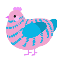 A pink and cerulean chicken with a bar pattern