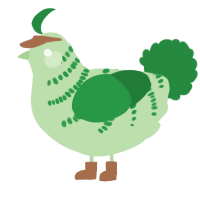 A gluppy and viridian chicken with a half-bar pattern