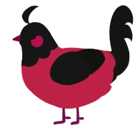 A crimson and black chicken with a head pattern