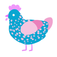 A cerulean and pink chicken with a speckle pattern