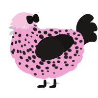 Moomi, a pink and sable chicken with a speckle pattern