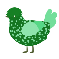 A leaf and spring chicken with a speckle pattern