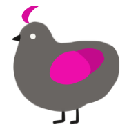 A grey and fuchsia chicken