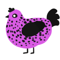 A orchid and black chicken with a speckle pattern