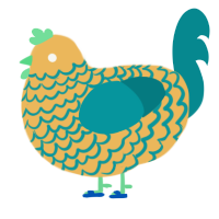 A honey and teal chicken with a lace pattern