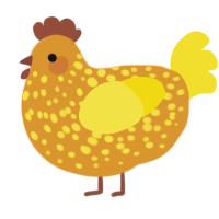 A orange and yellow chicken with a speckle pattern