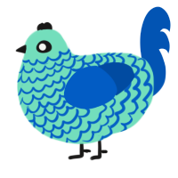 A mint and ultramarine chicken with a lace pattern
