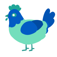 A mint and ultramarine chicken with a head pattern
