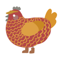 A red and orange chicken with a lace pattern