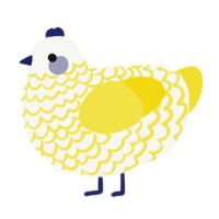 A white and yellow chicken with a lace pattern