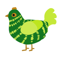 Artichoke, a leaf and lime chicken with a bar pattern