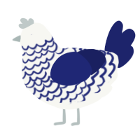 A white and navy chicken with a lace pattern