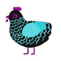 Kuiper, a black and aqua chicken with a lace pattern
