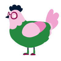 zacharie, a viridian and pink chicken with a head pattern