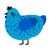 A cerulean and ultramarine chicken with a speckle pattern