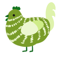 A chartreuse and apple chicken with a bar pattern