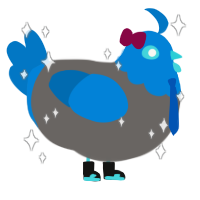 A grey and sapphire chicken with a head pattern