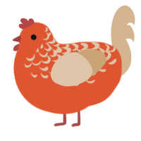 A vermilion and beige chicken with a half-lace pattern
