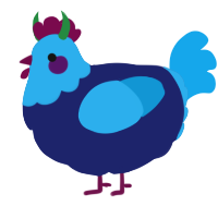Blueberry, a navy and sky chicken with a head pattern