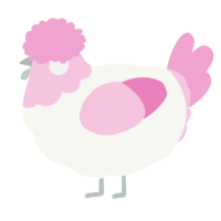 A white and pink chicken with a head pattern