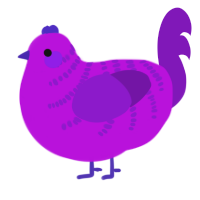 Pansy, a amethyst and violet chicken with a half-bar pattern