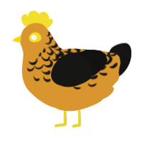 A orange and black chicken with a half-lace pattern