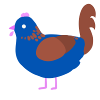 A ultramarine and russet chicken with a neck-speckle pattern