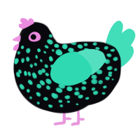 A white and crimson chicken with a speckle pattern