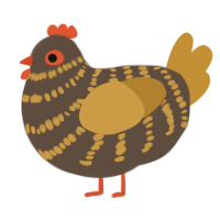 A bark and gold chicken with a bar pattern
