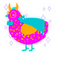A amethyst and gold chicken with a speckle pattern