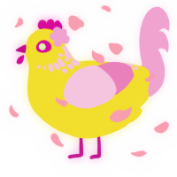 Pink Lemonade, a yellow and pink chicken with a neck-speckle pattern