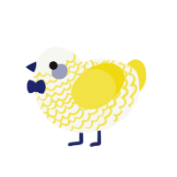 A white and yellow chicken with a lace pattern