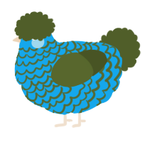 kelpie, a sky and olive chicken with a lace pattern