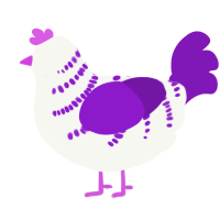 A white and violet chicken with a half-bar pattern