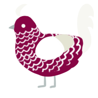 A maroon and white chicken with a lace pattern
