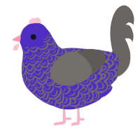 Banhammer Jr, a indigo and grey chicken with a double-lace pattern