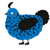 deep blue, a sapphire and black chicken with a speckle pattern
