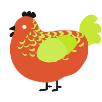 A vermilion and lime chicken with a half-lace pattern