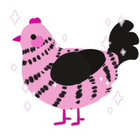 Princess, a pink and sable chicken with a bar pattern