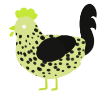 A lemon and black chicken with a speckle pattern