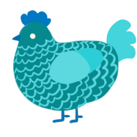 Blip, a teal and aqua chicken with a lace pattern