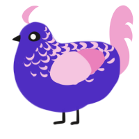 A indigo and pink chicken with a half-lace pattern