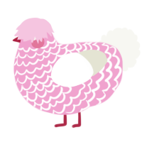 A pink and white chicken with a lace pattern