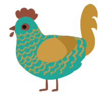 A turquoise and gold chicken with a lace pattern