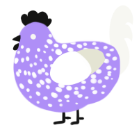A lilac and white chicken with a speckle pattern